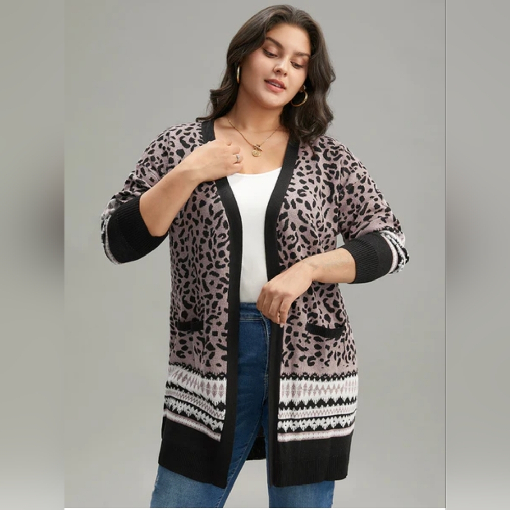 Bloomchic women's Leopard duster cardigan sweater sz 28